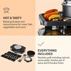 Klarstein Entrecote 2-in-1 Raclette Grill & Fondue Natural Stone 1100W 8 Persons -Small Appliances Store 14842193 5