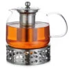 Monzana Teapot With Warmer And Sieve Insert 1,5l Tea Maker Made Of Borosilicate Glass Stainless Steel Lid Dishwasher-Safe
