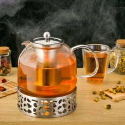Monzana Teapot With Warmer And Sieve Insert 1,5l Tea Maker Made Of Borosilicate Glass Stainless Steel Lid Dishwasher-Safe -Small Appliances Store 25899142 3