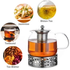 Monzana Teapot With Warmer And Sieve Insert 1,5l Tea Maker Made Of Borosilicate Glass Stainless Steel Lid Dishwasher-Safe -Small Appliances Store 25899142 4