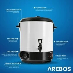 AREBOS Automatic Canning Machine 1800 W Canning Pot 28 L With Timer, Thermostat & Overheating Protection Stepless Temperature Adjustment 30-110 °C Timer 20-120 Min. -Small Appliances Store 28598120 3