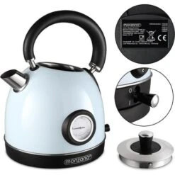 Monzana Electric Retro Kettle 1.8L Cordless Vintage 2200 W Boil Dry Protection Black Cream Blue Blue -Small Appliances Store 29963228 4