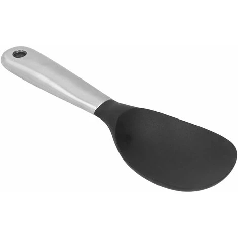 LITZEE Silicone Stainless Steel Rice Serving Spoon With Hanging Hole Non-stick Kitchen Tool Black And Silver 1 LITZEE Silicone Stainless Steel Rice Serving Spoon With Hanging Hole Non-stick Kitchen Tool Black And Silver