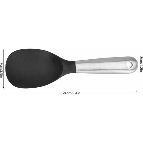 LITZEE Silicone Stainless Steel Rice Serving Spoon With Hanging Hole Non-stick Kitchen Tool Black And Silver 2 LITZEE Silicone Stainless Steel Rice Serving Spoon With Hanging Hole Non-stick Kitchen Tool Black And Silver - Image 2