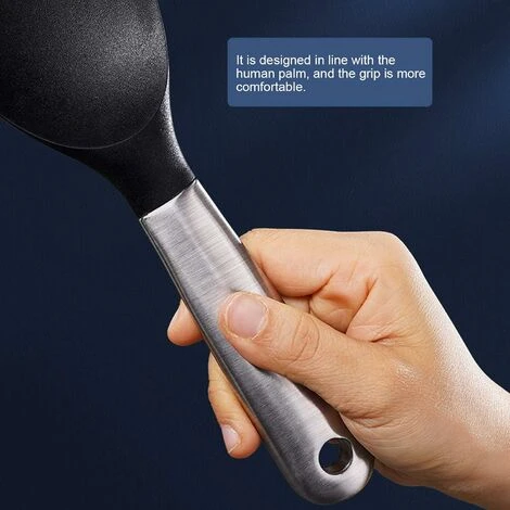 LITZEE Silicone Stainless Steel Rice Serving Spoon With Hanging Hole Non-stick Kitchen Tool Black And Silver 5 LITZEE Silicone Stainless Steel Rice Serving Spoon With Hanging Hole Non-stick Kitchen Tool Black And Silver - Image 5
