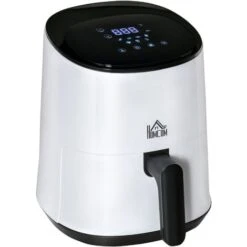 HOMCOM Air Fryer 1300W 2.5L With Digital Display Timer For Low Fat Cooking White