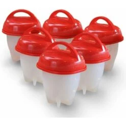 LangRay Egg Cooker, Silicone Non-Stick, Egg Cup For Boiling Eggs (Red (Pack Of 6))
