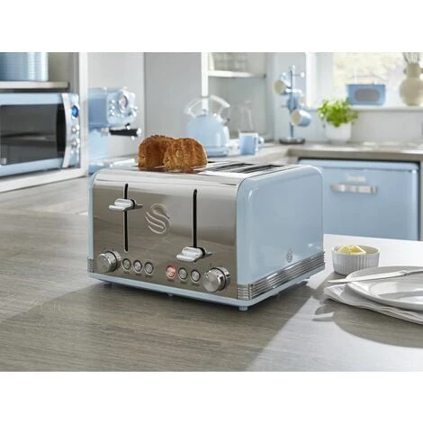 Swan 4 Slice Retro Blue Toaster 3 Swan 4 Slice Retro Blue Toaster - Image 3