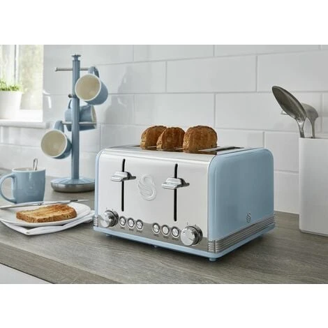 Swan 4 Slice Retro Blue Toaster 4 Swan 4 Slice Retro Blue Toaster - Image 4