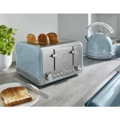 Swan 4 Slice Retro Blue Toaster 9 Swan 4 Slice Retro Blue Toaster -Small Appliances Store 53434755 5
