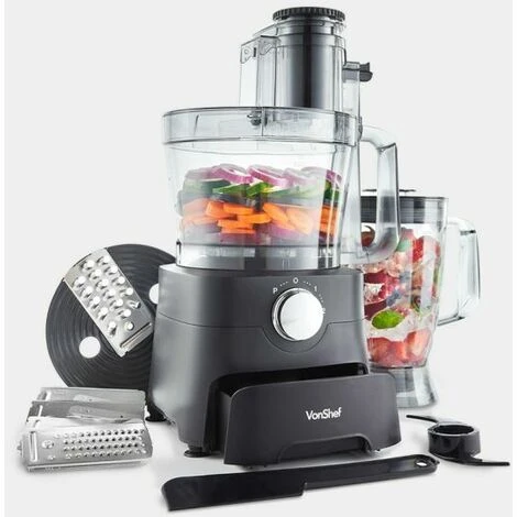 VonShef Food Processor – 1000W Multifunctional 8in1 Chopper, Mixer With Dough Blade, Spatula, Shredder, Medium / Fine Grater & Slicer – 3.5L Bowl & 1.8L Jug - 2 Speed Settings & Pulse Function 1 VonShef Food Processor – 1000W Multifunctional 8in1 Chopper, Mixer With Dough Blade, Spatula, Shredder, Medium / Fine Grater & Slicer – 3.5L Bowl & 1.8L Jug - 2 Speed Settings & Pulse Function