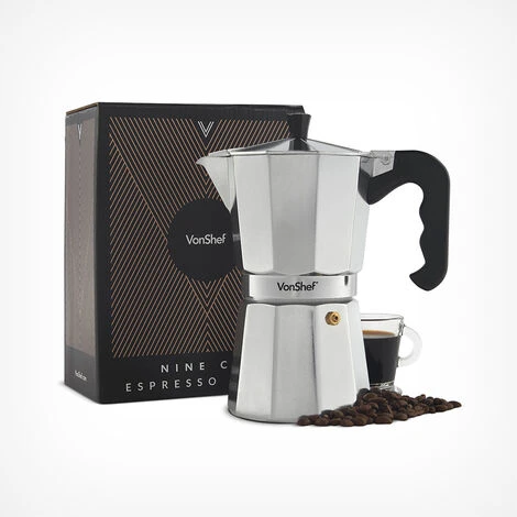 VonShef 9 Cup/450ml Italian Espresso Coffee Maker Moka Stove Top Macchinetta Includes A Replacement Gasket And Filter 1 VonShef 9 Cup/450ml Italian Espresso Coffee Maker Moka Stove Top Macchinetta Includes A Replacement Gasket And Filter