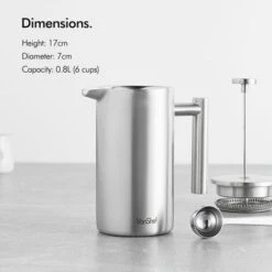 VonShef Cafetiere Stainless Steel - 6 Cup/800ml Double Walled Satin Brushed Coffee Filter With Coffee Measuring Spoon And Bag Sealing Clip -Small Appliances Store 54924629 4