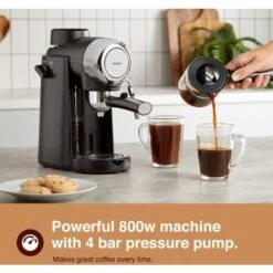 VonShef 4 Bar Espresso Machine - Black Coffee Maker With 4 Cup Capacity, Removable Easy Clean Drip Tray, Stainless Steel Filter, Control Dial & Milk Frothing For Espressos, Cappuccinos & Lattes - 800W -Small Appliances Store 54924687 3