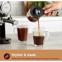 VonShef 4 Bar Espresso Machine - Black Coffee Maker With 4 Cup Capacity, Removable Easy Clean Drip Tray, Stainless Steel Filter, Control Dial & Milk Frothing For Espressos, Cappuccinos & Lattes - 800W -Small Appliances Store 54924687 5