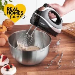 VonShef Professional 300W Hand Mixer, Black, Includes Chrome Beaters, Dough Hooks, Balloon Whisk + 5 Speed With Turbo Button -Small Appliances Store 54924907 3
