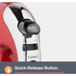 VonShef Professional 300W Hand Mixer, Red, Includes Chrome Beaters, Dough Hooks, Balloon Whisk + 5 Speed With Turbo Button -Small Appliances Store 54925029 4