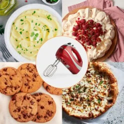 VonShef Professional 300W Hand Mixer, Red, Includes Chrome Beaters, Dough Hooks, Balloon Whisk + 5 Speed With Turbo Button -Small Appliances Store 54925029 5