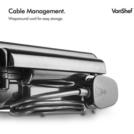 VonShef Waffle Maker, Large Quad Belgian Sweet & Savoury Cooker Easy Clean Non-Stick Coated Plates, Cool Touch Handles & Automatic Temperature Control, Compact, Portable Stainless Steel Design – 1100W 5 VonShef Waffle Maker, Large Quad Belgian Sweet & Savoury Cooker Easy Clean Non-Stick Coated Plates, Cool Touch Handles & Automatic Temperature Control, Compact, Portable Stainless Steel Design – 1100W - Image 5