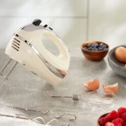 VonShef Professional 300W Hand Mixer, Cream, Includes Chrome Beaters, Dough Hooks, Balloon Whisk + 5 Speed With Turbo Button -Small Appliances Store 55004437 4
