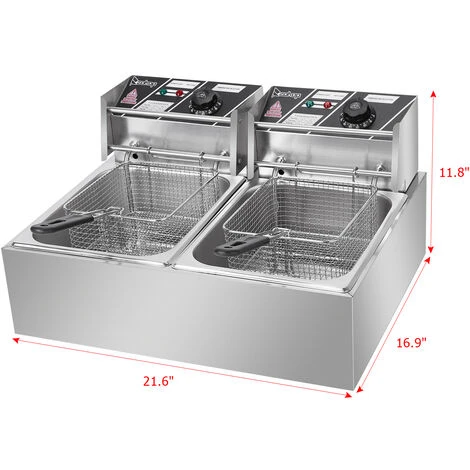 2500W 220-240V 12.7QT/12L Stainless Steel Double Cylinder Electric Fryer UK 2 2500W 220-240V 12.7QT/12L Stainless Steel Double Cylinder Electric Fryer UK - Image 2