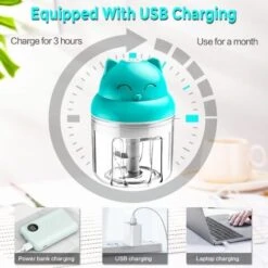 Mini Hachoir Électrique Multi Moulinette, 250ml Mixer Blender Avec Design Acier Inoxydable 3 Lames, Presse Ail Hachoir, Petit Mixeur Utilisation Facile Et Rapide Pour Viande, Oigno, Herbes -Small Appliances Store 59152163 3