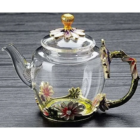 Glass Teapot - 280 Ml (9.47 Oz) - Glass Teapot With France Enamel Chrysanthemum Flower/Heat Resistant Glass Teapot Kettle With Strainer For Blooming Tea, Loose Leaf Tea 3 Glass Teapot - 280 Ml (9.47 Oz) - Glass Teapot With France Enamel Chrysanthemum Flower/Heat Resistant Glass Teapot Kettle With Strainer For Blooming Tea, Loose Leaf Tea - Image 3