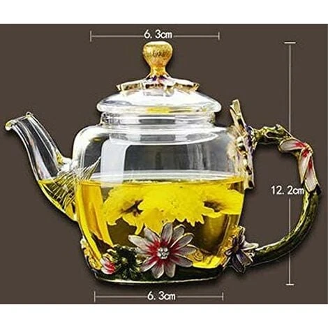 Glass Teapot - 280 Ml (9.47 Oz) - Glass Teapot With France Enamel Chrysanthemum Flower/Heat Resistant Glass Teapot Kettle With Strainer For Blooming Tea, Loose Leaf Tea 4 Glass Teapot - 280 Ml (9.47 Oz) - Glass Teapot With France Enamel Chrysanthemum Flower/Heat Resistant Glass Teapot Kettle With Strainer For Blooming Tea, Loose Leaf Tea - Image 4