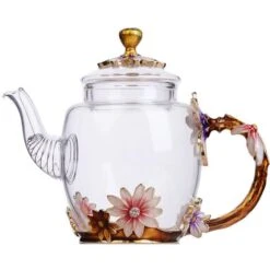Glass Teapot - 280 Ml (9.47 Oz) - Glass Teapot With France Enamel Chrysanthemum Flower/Heat Resistant Glass Teapot Kettle With Strainer For Blooming Tea, Loose Leaf Tea 9 Glass Teapot - 280 Ml (9.47 Oz) - Glass Teapot With France Enamel Chrysanthemum Flower/Heat Resistant Glass Teapot Kettle With Strainer For Blooming Tea, Loose Leaf Tea -Small Appliances Store 60699922 5