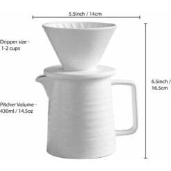 500ML Pour Coffee Maker Set, Premium Ceramic V60 Dripper And Decanter, 1-2 Cup Home Filter Coffee Maker (White) -Small Appliances Store 60700050 5