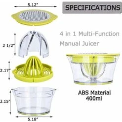 Manual Juicer Citrus Lemon Orange Hand Squeezer With Built-in Measuring Cup And Grater, 12OZ, Green -Small Appliances Store 60700148 4