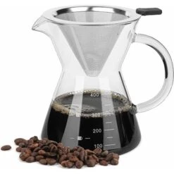 Pour Over Coffee Maker With Stainless Steel Filter, Borosilicate Glass Carafe Manual Coffee Dripper Brewer With Handle, No Paper Filters Needed Hand Drip Coffee Maker (400ml)