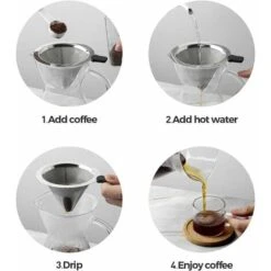 Pour Over Coffee Maker With Stainless Steel Filter, Borosilicate Glass Carafe Manual Coffee Dripper Brewer With Handle, No Paper Filters Needed Hand Drip Coffee Maker (400ml) -Small Appliances Store 60700304 5