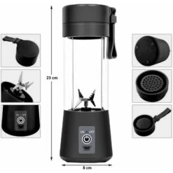 Personal Blender, Portable Blenders Tumbler Electric Fruit Blender Juice Blender USB Rechargeable, 6 3D Blades For Superb Blending, 380ml Black -Small Appliances Store 60962876 3