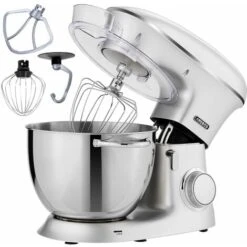 AREBOS Food Processor 1500 W Kneading Machine With 8 L Stainless Steel Mixing Bowl Low Noise Kitchen Mixer With Stirring Hook, Dough Hook, Whisk, Splash Guard 6 Speeds Dough Machine Silver