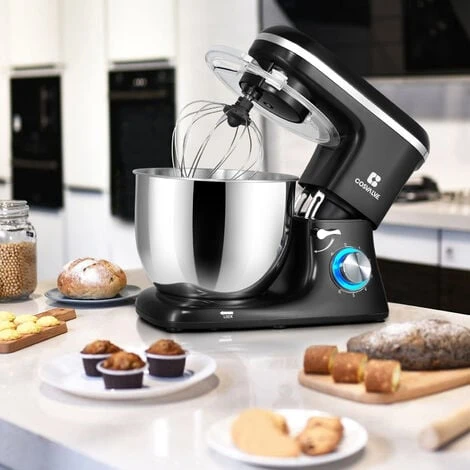 7L Stand Mixer Stainless Bowl Cake Mixer Electric 6 Speed Settings Food Mixer Machine Kitchen Mixer For Baking With Dough Hook, Whisk,Beater, Splash Guard Black 4 7L Stand Mixer Stainless Bowl Cake Mixer Electric 6 Speed Settings Food Mixer Machine Kitchen Mixer For Baking With Dough Hook, Whisk,Beater, Splash Guard Black - Image 4