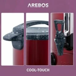 AREBOS Mulled Wine Cooker 1650 W Hot Drink Dispenser 20 L With Drip Tray, Outlet Tap, Thermostat And Overheating Protection Temperature Setting From 30 - 110 °C Red -Small Appliances Store 63743229 4