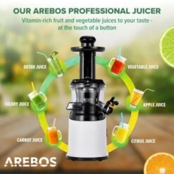 AREBOS Slow Juicer White Or Stainless Steel 45 Mm Filling Opening 200 W BPA Free Drip Stop Function Micro Strainer Dishwasher Safe Includes Cleaning Brush (White) -Small Appliances Store 65711699 4