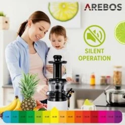 AREBOS Slow Juicer White Or Stainless Steel 45 Mm Filling Opening 200 W BPA Free Drip Stop Function Micro Strainer Dishwasher Safe Includes Cleaning Brush (White) -Small Appliances Store 65711699 5