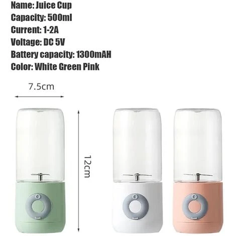Juice Machine,Portable Electric Juicer,Smoothie Blender,6 Knives,Mini Blender,USB Rechargeable,500ML,Green 5 Juice Machine,Portable Electric Juicer,Smoothie Blender,6 Knives,Mini Blender,USB Rechargeable,500ML,Green - Image 5