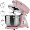 AREBOS Retro Kitchen Machine 1800W Pink Mixer With 6L Stainless Steel Mixing Bowl Silent Kitchen Mixer With Mixing Hook, Dough Hook, Whisk And Splash Guard 6 Speeds