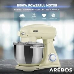 AREBOS Retro Food Processor 1800 W Cream Kneading Machine With 6L Stainless Steel Mixing Bowl Low Noise Kitchen Mixer With Mixing Hook, Dough Hook, Whisk And Splash Guard 6 Speeds -Small Appliances Store 66438943 4