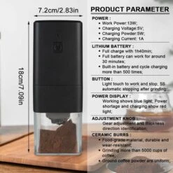 Portable Electric Coffee Grinder, Coffee Grinder 1300mAh USB Rechargeable Coffee Grinder With Brush For Coffee Beans, Spices, Nuts -Small Appliances Store 67263293 5