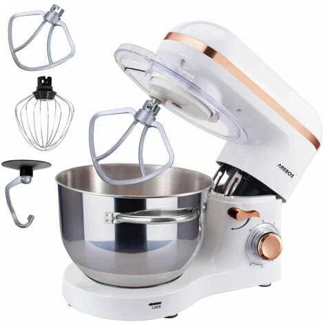 AREBOS Stand Mixer 1500W With 6L Stainless Steel Mixing Bowl White Rose Gold Incl. Mixing Hook, Dough Hook, Whisk Splash Guard 6 Speeds Kneading Machine Dough Machine 1 AREBOS Stand Mixer 1500W With 6L Stainless Steel Mixing Bowl White Rose Gold Incl. Mixing Hook, Dough Hook, Whisk Splash Guard 6 Speeds Kneading Machine Dough Machine