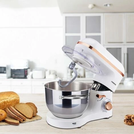 AREBOS Stand Mixer 1500W With 6L Stainless Steel Mixing Bowl White Rose Gold Incl. Mixing Hook, Dough Hook, Whisk Splash Guard 6 Speeds Kneading Machine Dough Machine 2 AREBOS Stand Mixer 1500W With 6L Stainless Steel Mixing Bowl White Rose Gold Incl. Mixing Hook, Dough Hook, Whisk Splash Guard 6 Speeds Kneading Machine Dough Machine - Image 2