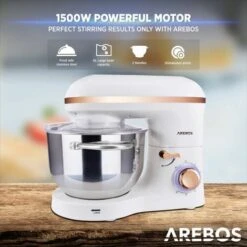 AREBOS Stand Mixer 1500W With 6L Stainless Steel Mixing Bowl White Rose Gold Incl. Mixing Hook, Dough Hook, Whisk Splash Guard 6 Speeds Kneading Machine Dough Machine 8 AREBOS Stand Mixer 1500W With 6L Stainless Steel Mixing Bowl White Rose Gold Incl. Mixing Hook, Dough Hook, Whisk Splash Guard 6 Speeds Kneading Machine Dough Machine -Small Appliances Store 67421057 4