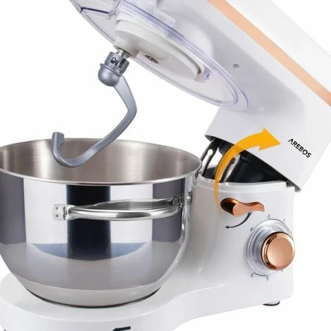 AREBOS Stand Mixer 1500W With 6L Stainless Steel Mixing Bowl White Rose Gold Incl. Mixing Hook, Dough Hook, Whisk Splash Guard 6 Speeds Kneading Machine Dough Machine 5 AREBOS Stand Mixer 1500W With 6L Stainless Steel Mixing Bowl White Rose Gold Incl. Mixing Hook, Dough Hook, Whisk Splash Guard 6 Speeds Kneading Machine Dough Machine - Image 5