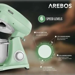 AREBOS Stand Mixer 1800 W Kneading Machine With 5.5 L Stainless Steel Mixing Bowl Low Noise Kitchen Mixer With Mixing Hook, Dough Hook, Whisk And Splash Guard 6 Speeds Dough Machine -Small Appliances Store 67431273 3