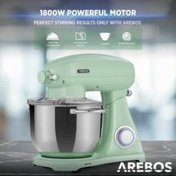 AREBOS Stand Mixer 1800 W Kneading Machine With 5.5 L Stainless Steel Mixing Bowl Low Noise Kitchen Mixer With Mixing Hook, Dough Hook, Whisk And Splash Guard 6 Speeds Dough Machine -Small Appliances Store 67431273 4
