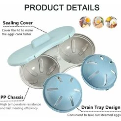 Egg Poacher - 2 Cavity Edible Silicone Egg Boiler Set, Double Egg Cups For Hard Boiled Eggs, Blue -Small Appliances Store 67643560 3